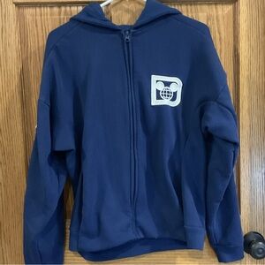 Walt Disney World navy zip-up hoodie M — retro EPCOT logo, embroidered letters